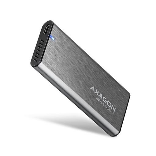 Obrázek AXAGON EEM2-SG2, USB-C 3.2 Gen 2 - M.2 NVMe & SATA SSD kovový RAW box, bezšroubkový