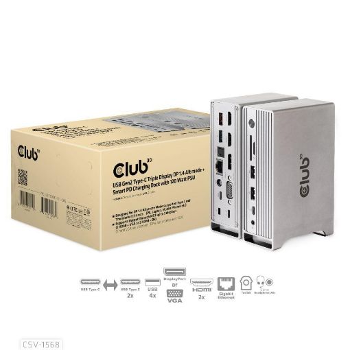 Obrázek Club3D Dokovací stanice USB-C, Triple Display DP Alt mode Displaylink Dynamic PD Charging Dock with 120 Watt PS