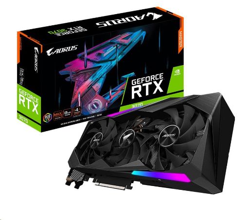 Obrázek GIGABYTE VGA NVIDIA GeForce RTX 3070 AORUS MASTER 8G LHR Rev. 2.0, RTX 3070 LHR, 8GB GDDR6, 3xDP, 3xHDMI