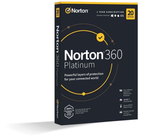 Obrázek NORTON 360 PLATINUM 100GB +VPN 1 uživatel pro 20 zařízení na 1 rok ESD