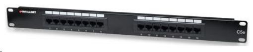 Obrázek Intellinet Patch Panel, 19", Cat5e, 16-Port, UTP, 1U, Black