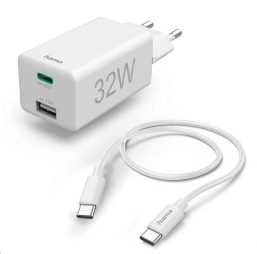 Obrázek Hama set: rychlá USB nabíječka USB-C PD/QC, USB-A, 32 W + kabel USB C-C 1 m